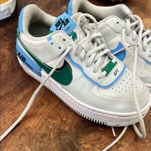 Nike Air Force 1 Sneakers - White, Green, Blue